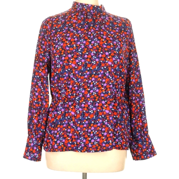 Halogen Tops - Halogen Splash Patterned Long Sleeve High Neck Blouse